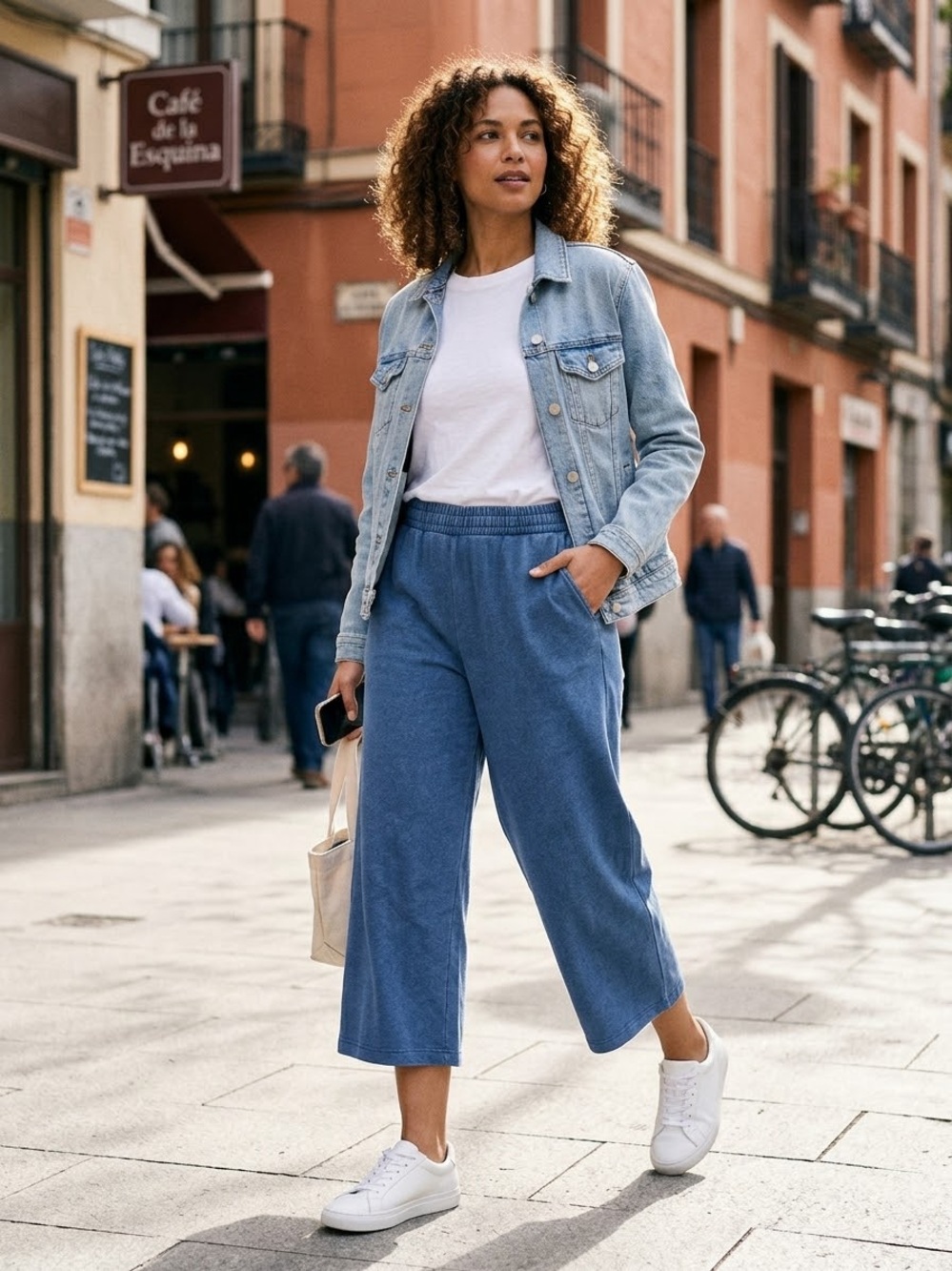 Threads 4 Thought Denim-Look Cropped Wide Leg Pants - Blue
